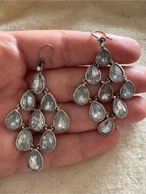 J. Crew Silver Teardrop Cluster Earrings with Clear Stones